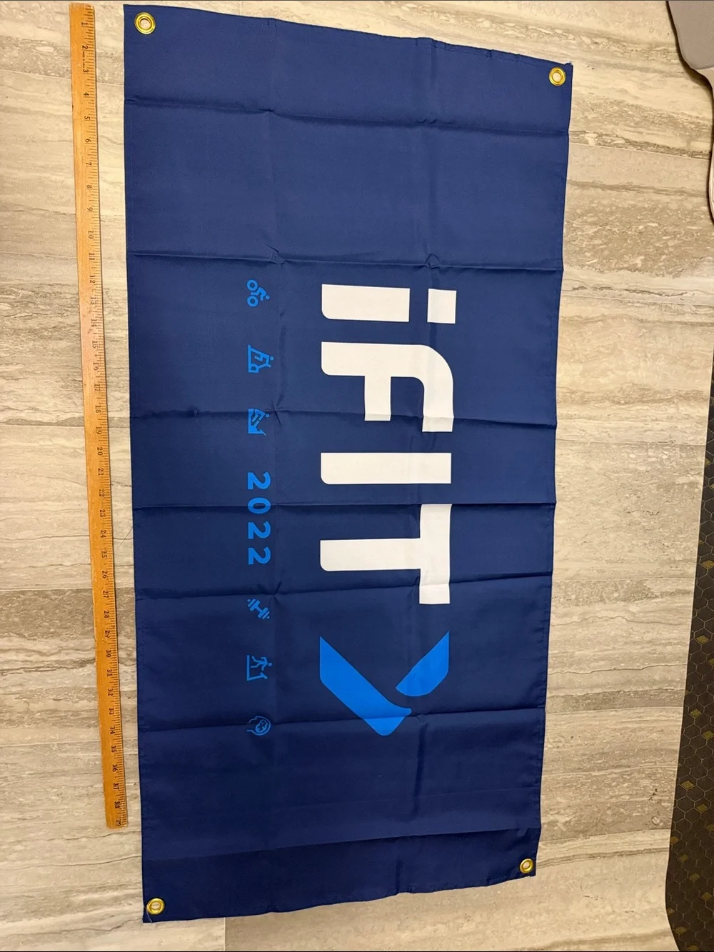 IFit Flag, Reward Yourself, 2022 Navy Blue Fitness Wall Flag - Branded Decor